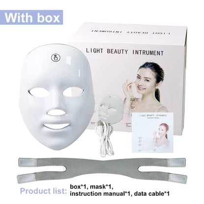 LED Facial Mask Photon Therapy Brightening 7 Colors Face Skin Rejuvenation Acne Care Shrinking Pores Anti-Wrinkle Home Facial